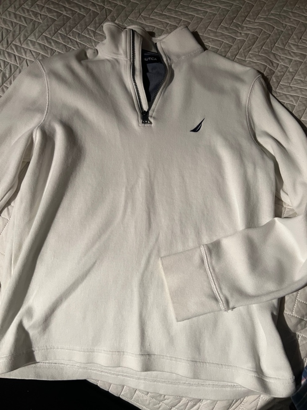 Nautica Men’s White Half-Zip Pullover with Navy Logo
